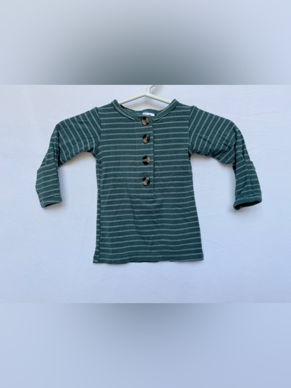 Lou Lou & Company Teal Green Striped Button-Front Long Sleeve Tee